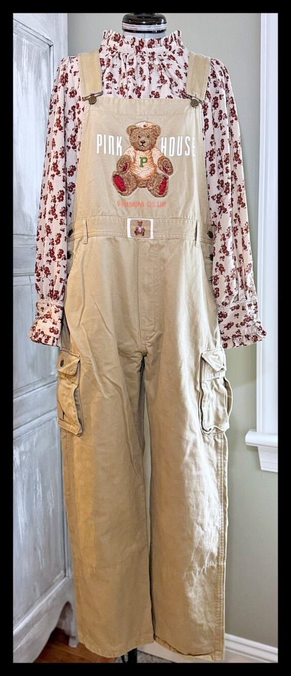 PINK HOUSE Japan Vtg 1998 P Bear Overalls Shimpa Club Axes Femme Blouse Kawaii
